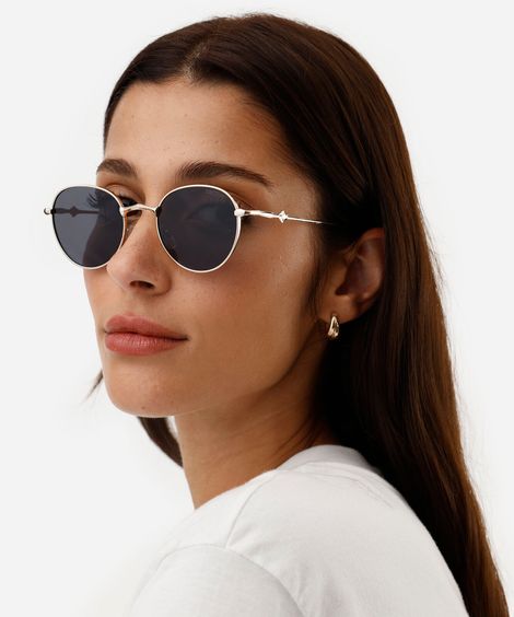 óculos de sol feminino redondo de metal triton dourado