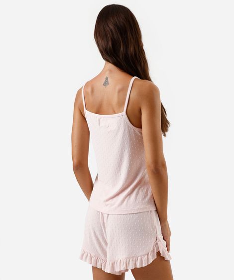 pijama short doll feminino texturizado rosa