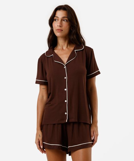 pijama americano feminino de viscose curto marrom