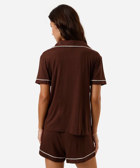 pijama americano feminino de viscose curto marrom