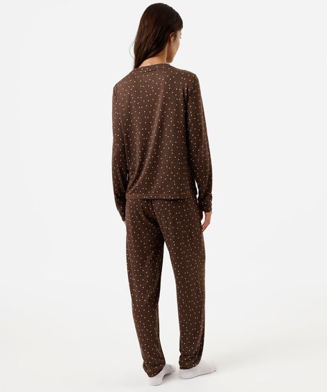 pijama longo feminino poá marrom