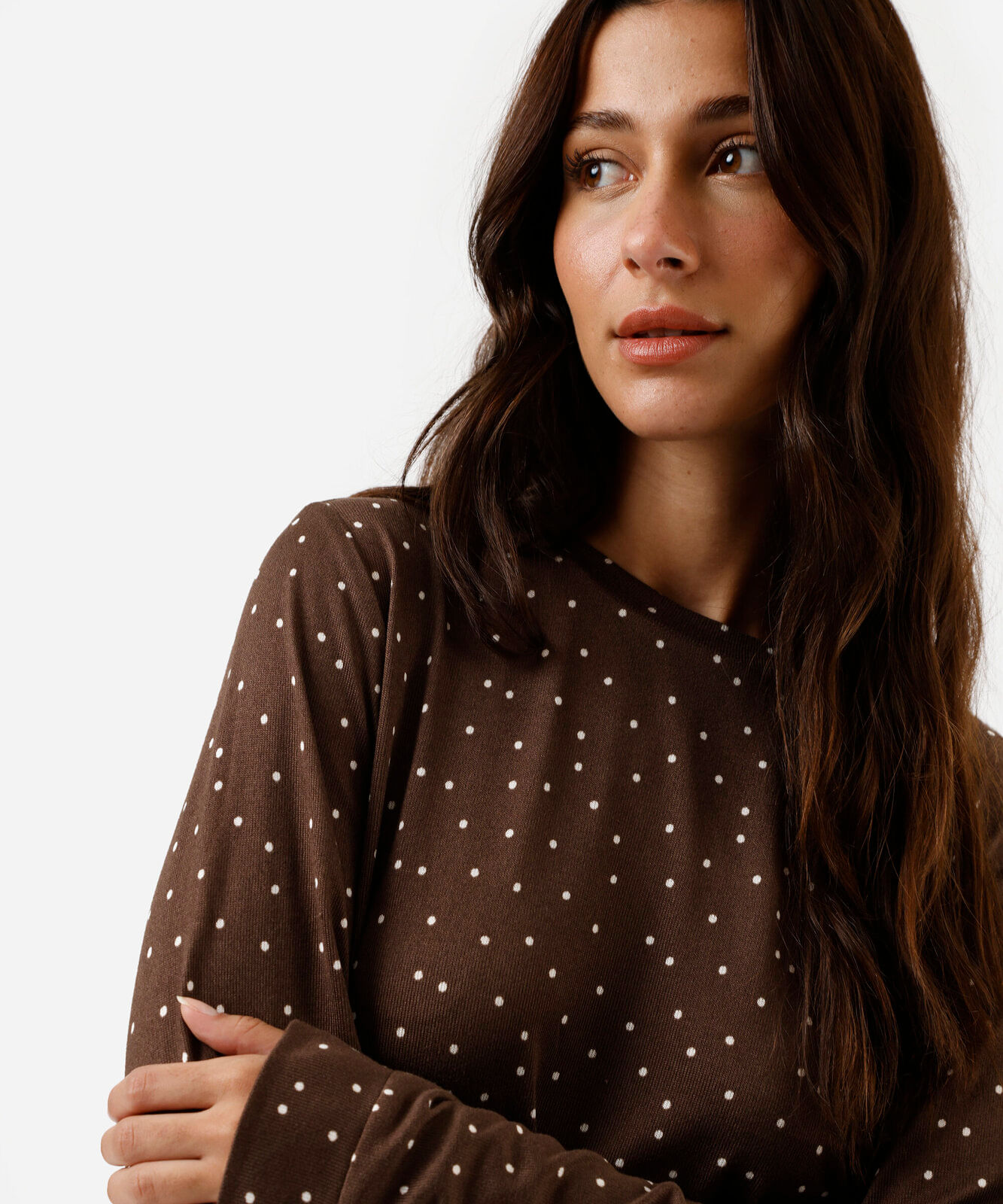 pijama longo feminino poá marrom