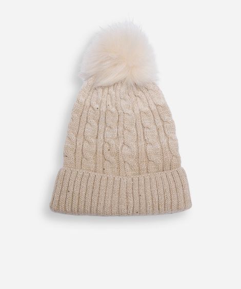 gorro infantil de tricot com paetê bege