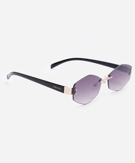 óculos de sol feminino hexagonal de metal triton dourado