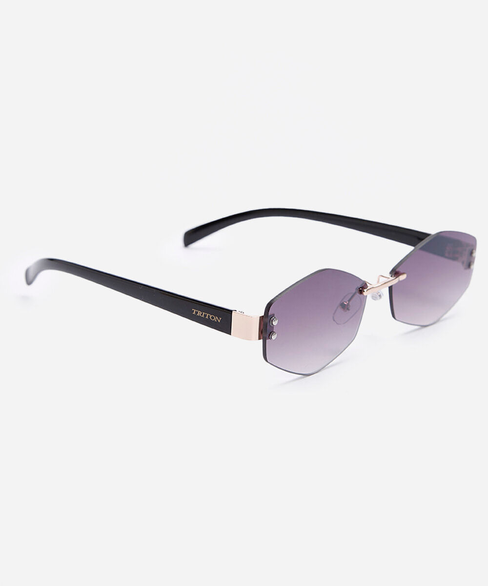 óculos de sol feminino hexagonal de metal triton dourado