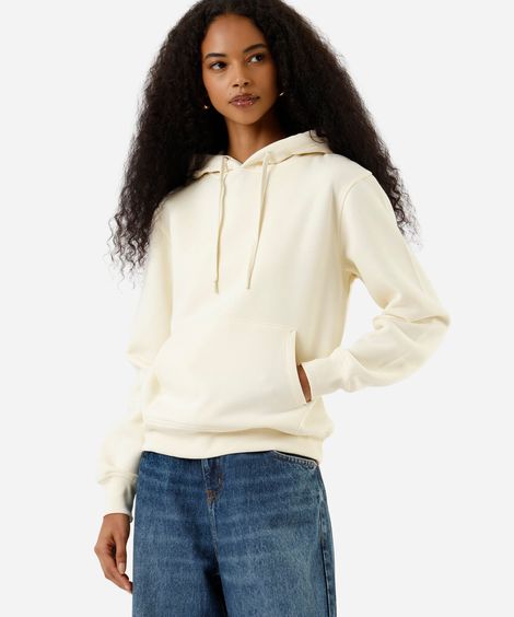 blusão básico feminino de moletom com capuz bege