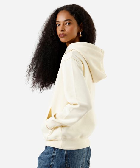 blusão básico feminino de moletom com capuz bege