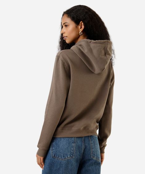 blusão feminino de moletom com capuz e bordado marrom