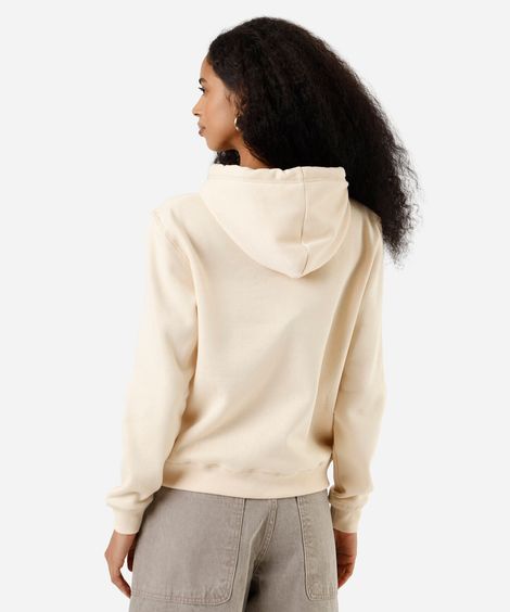 blusão feminino de moletom com capuz e bordado bege