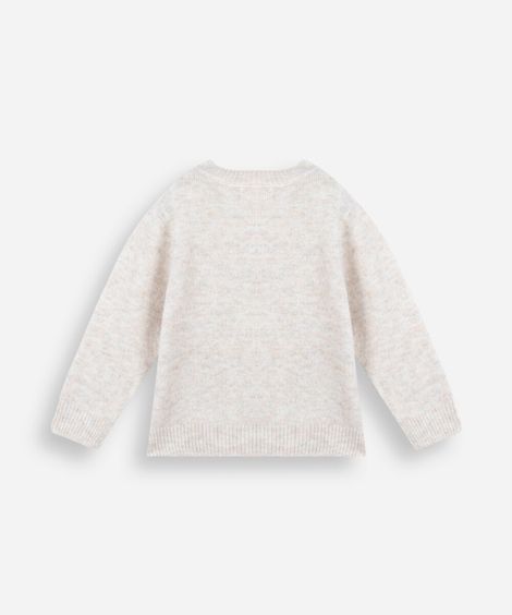 cardigan infantil de tricot com bordado floral bege