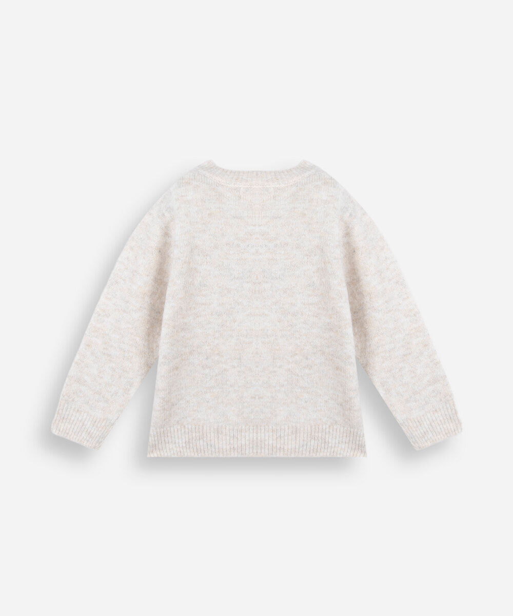 cardigan infantil de tricot com bordado floral bege