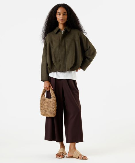 calça pantacourt feminina cós elástico marrom