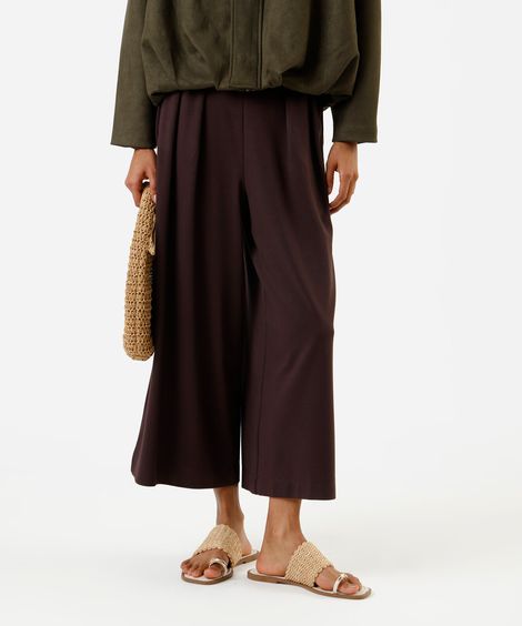 calça pantacourt feminina cós elástico marrom