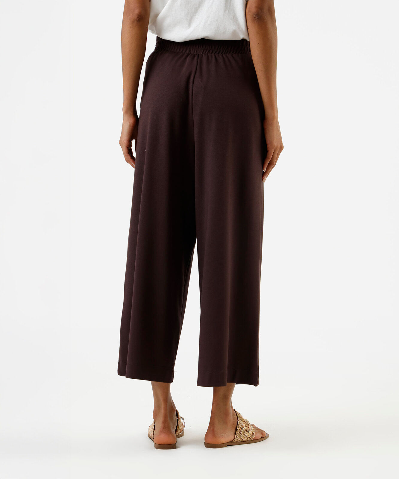 calça pantacourt feminina cós elástico marrom