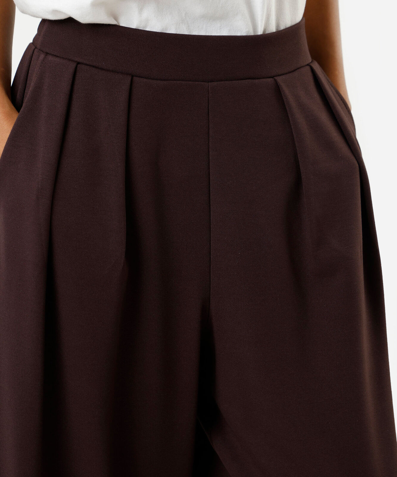 calça pantacourt feminina cós elástico marrom