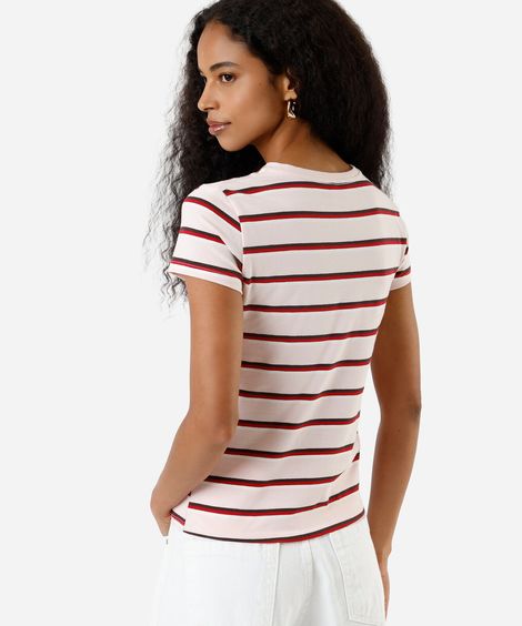 blusa baby look feminina de algodão listrada rosa