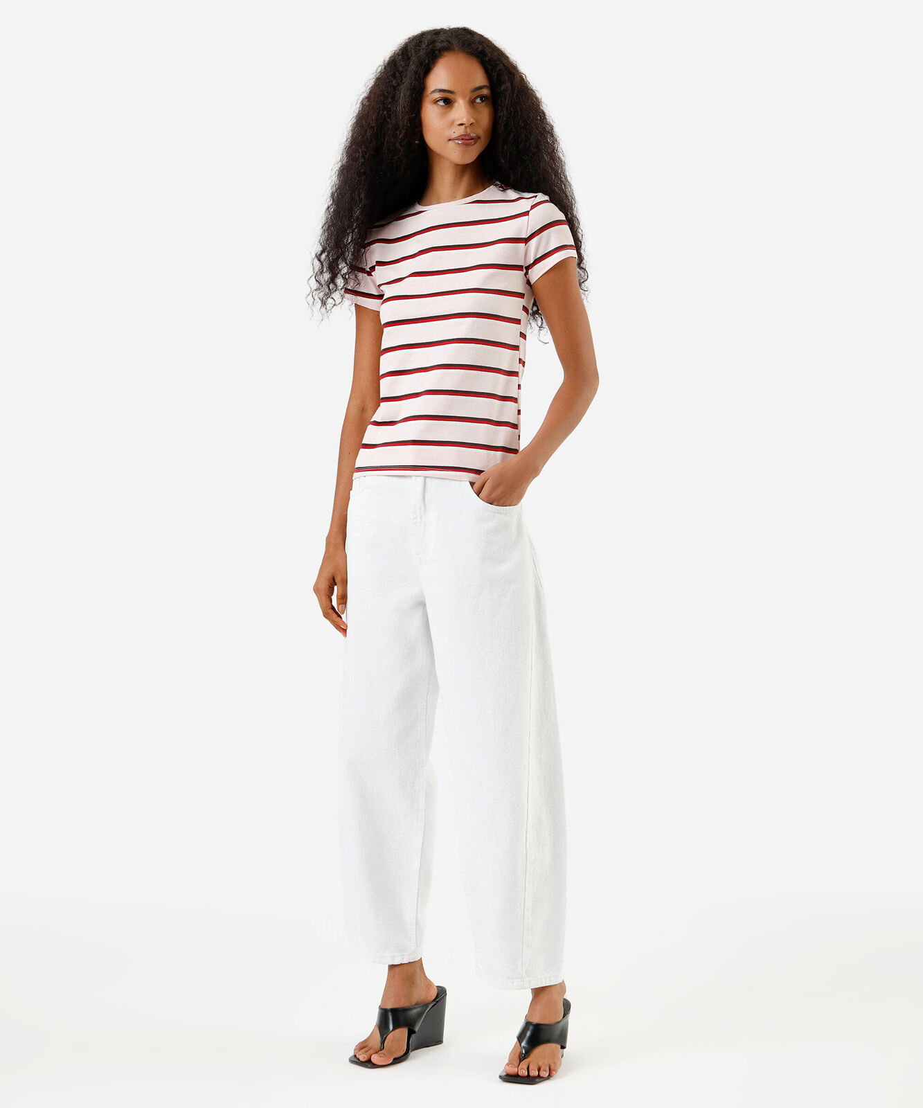 blusa baby look feminina de algodão listrada rosa