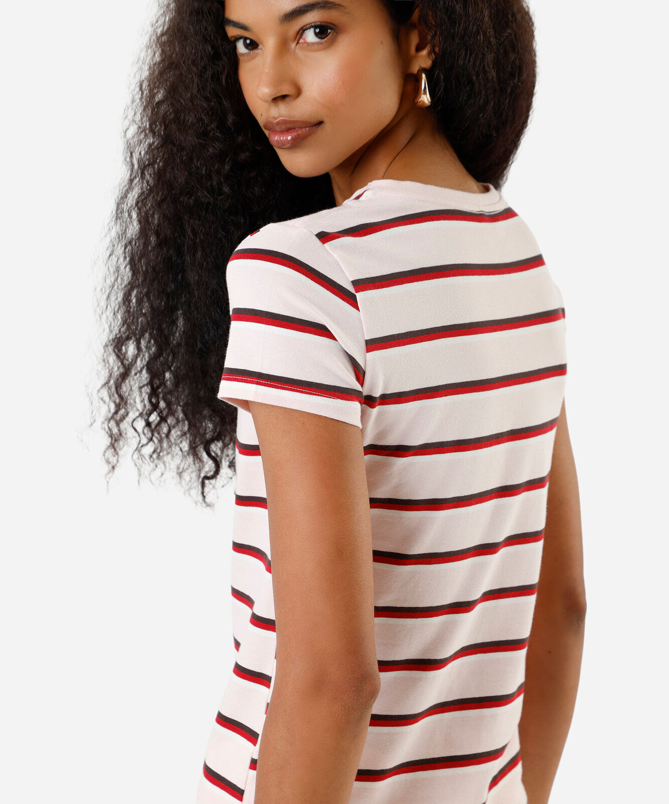 blusa baby look feminina de algodão listrada rosa