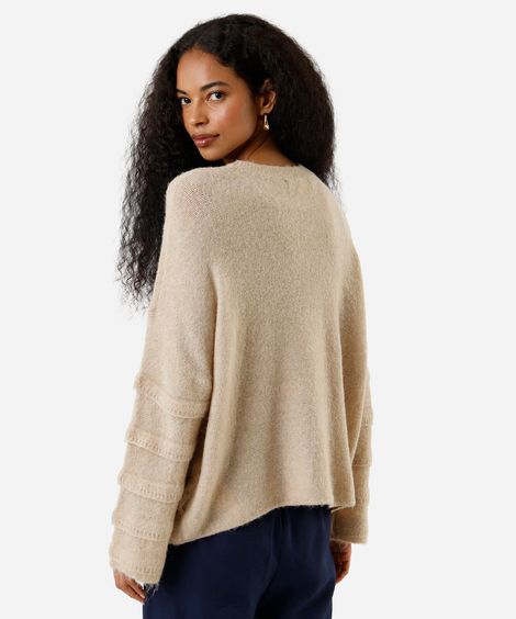 suéter feminino de tricot com babados bege