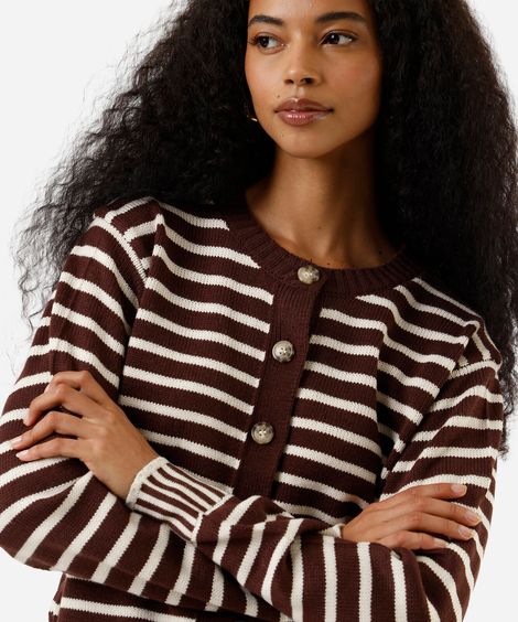 cardigan feminino de tricot listrado marrom