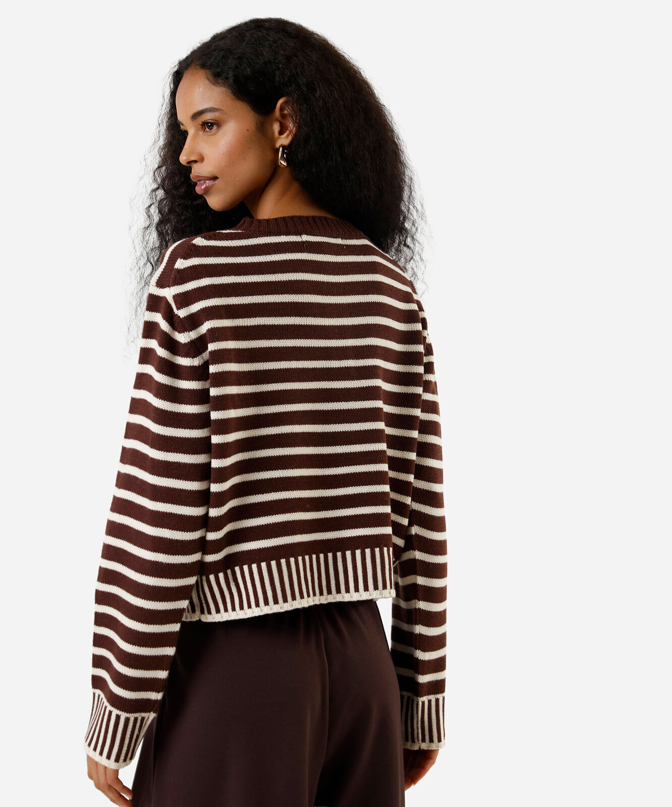 cardigan feminino de tricot listrado marrom