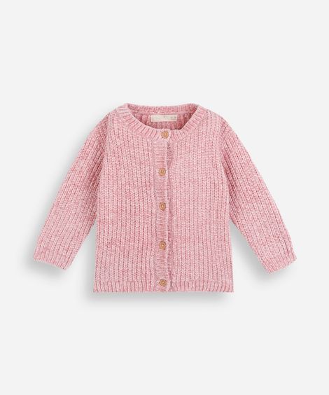 cardigan infantil de tricot chenille rosa