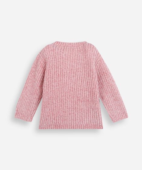 cardigan infantil de tricot chenille rosa