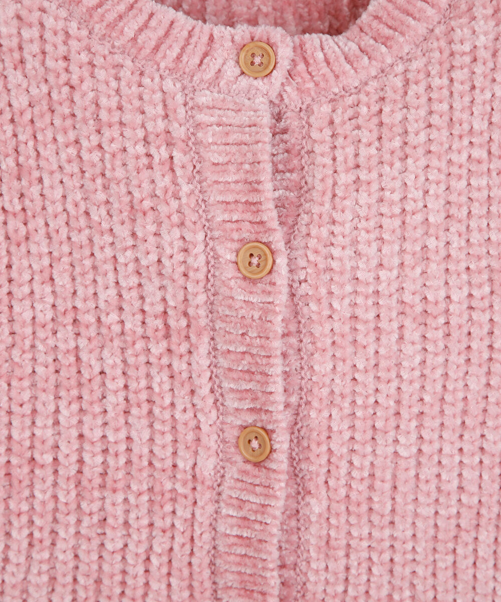 cardigan infantil de tricot chenille rosa
