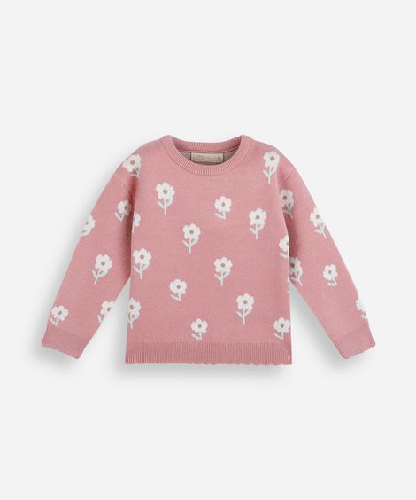 suéter infantil de tricot floral lilás