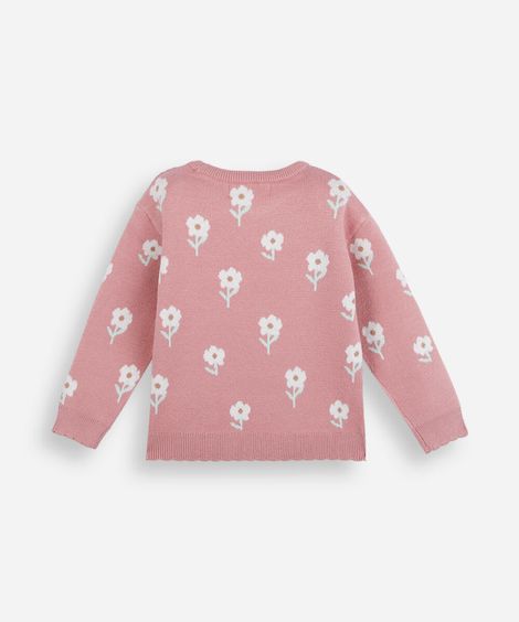 suéter infantil de tricot floral lilás