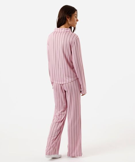 pijama longo feminino listrada rosa