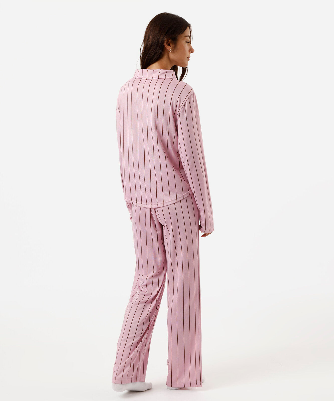 pijama longo feminino listrada rosa