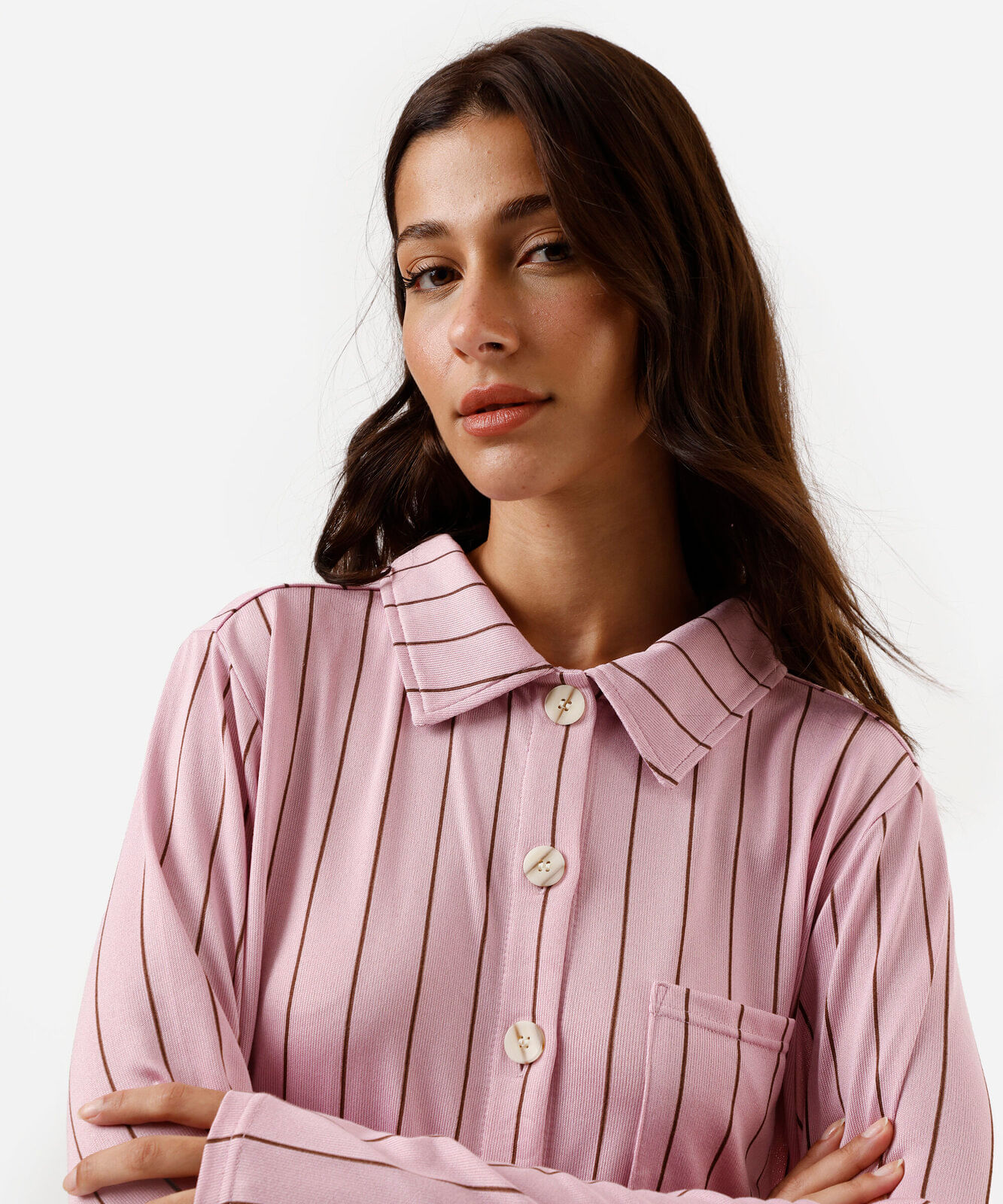 pijama longo feminino listrada rosa