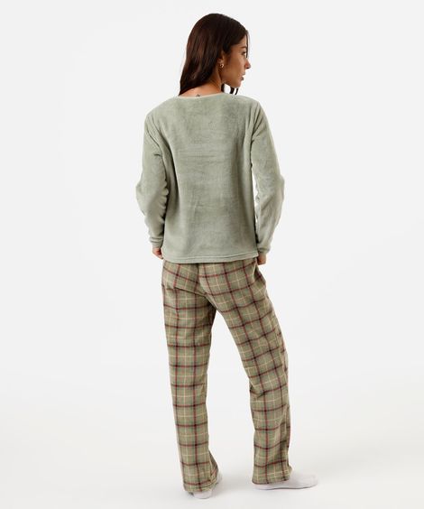pijama longo feminino fleece snoopy verde