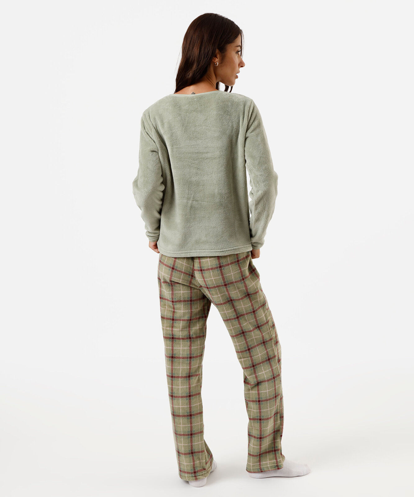 pijama longo feminino fleece snoopy verde