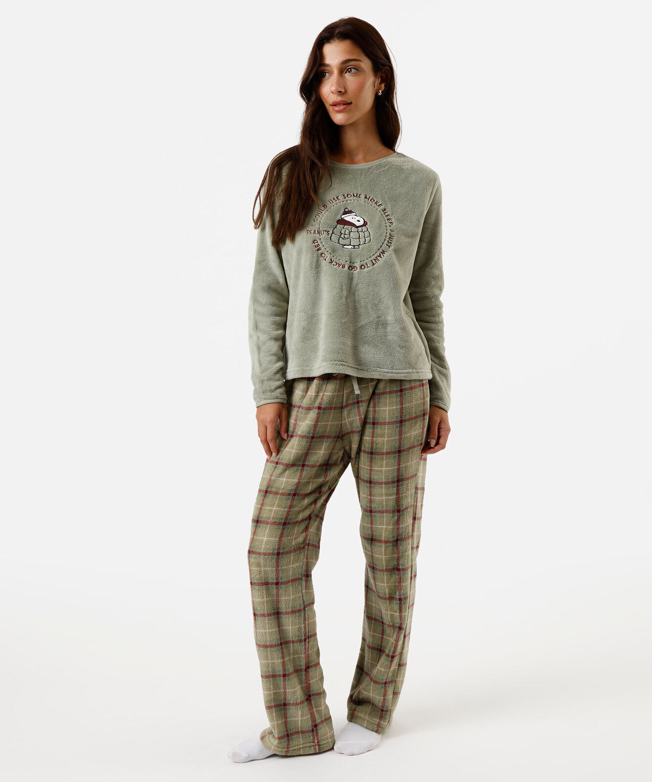 pijama longo feminino fleece snoopy verde