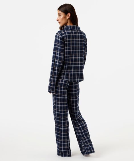 pijama longo feminino xadrez azul