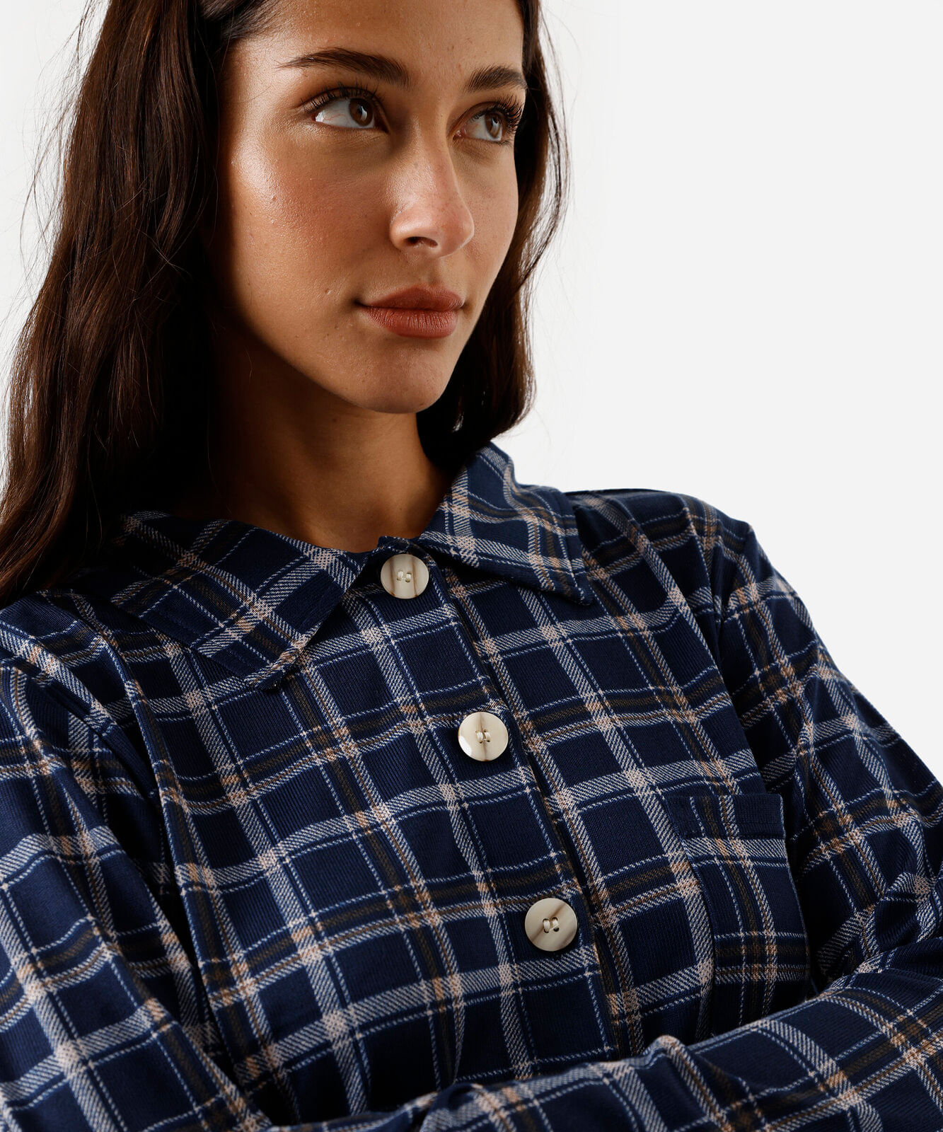pijama longo feminino xadrez azul