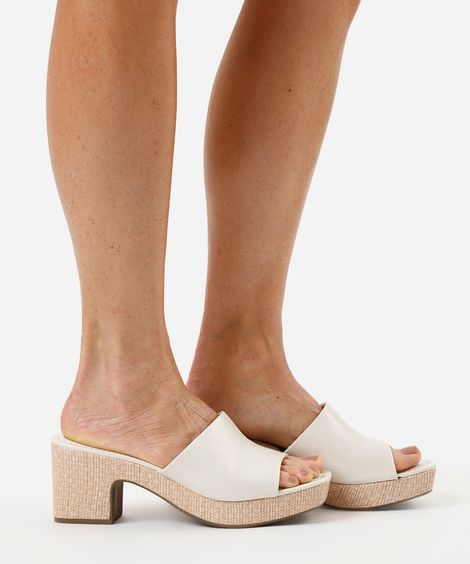 tamanco bico quadrado meia pata  off white