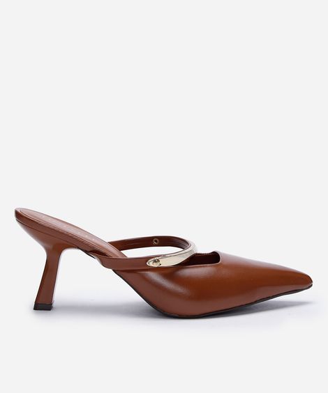 scarpin mule feminino bico fino salto fino marrom