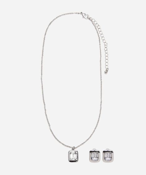 kit de brinco e colar presenteável prateado