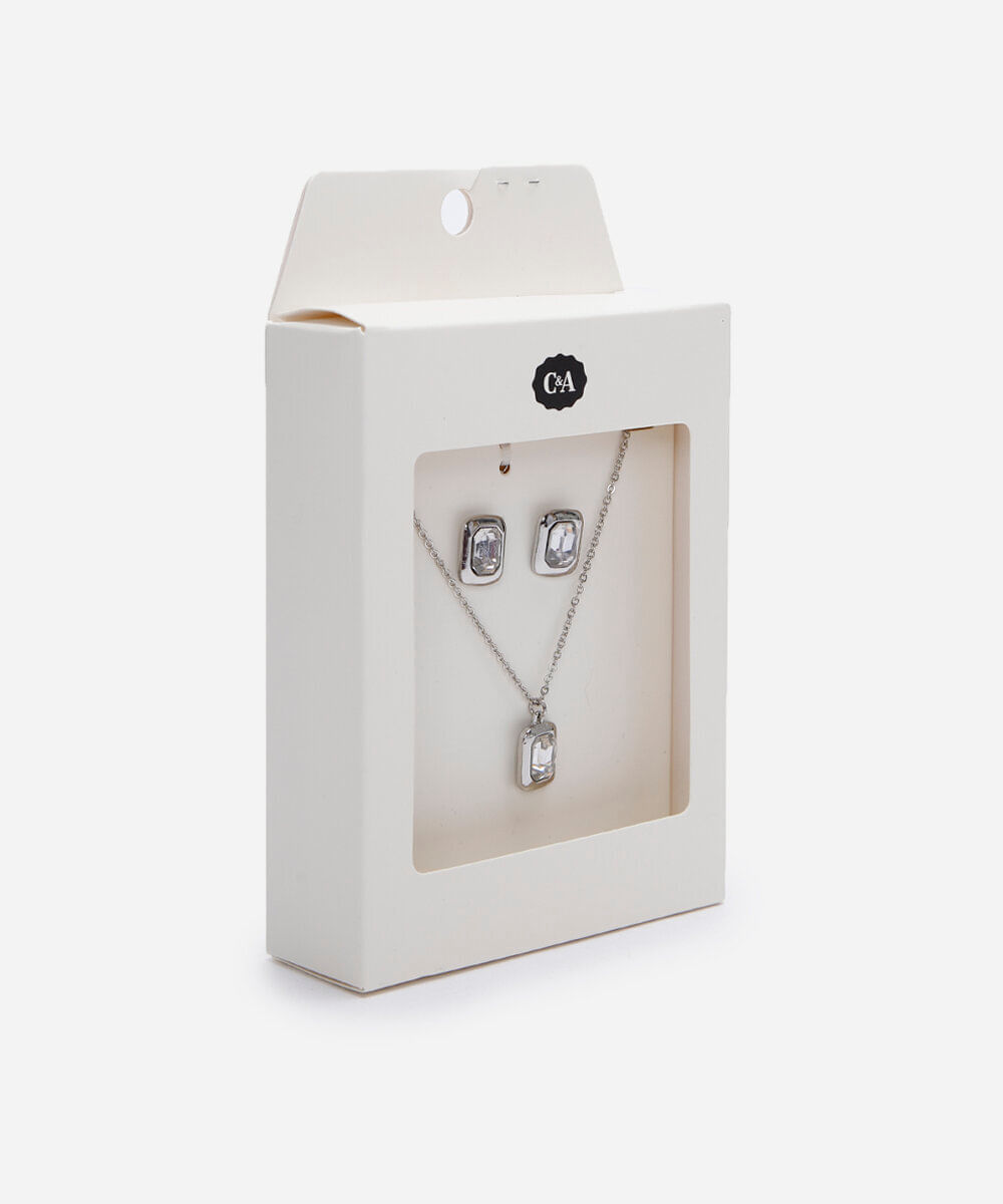 kit de brinco e colar presenteável prateado