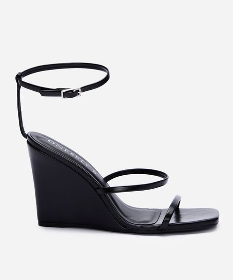 sandália boco quadrado salto anabela preta