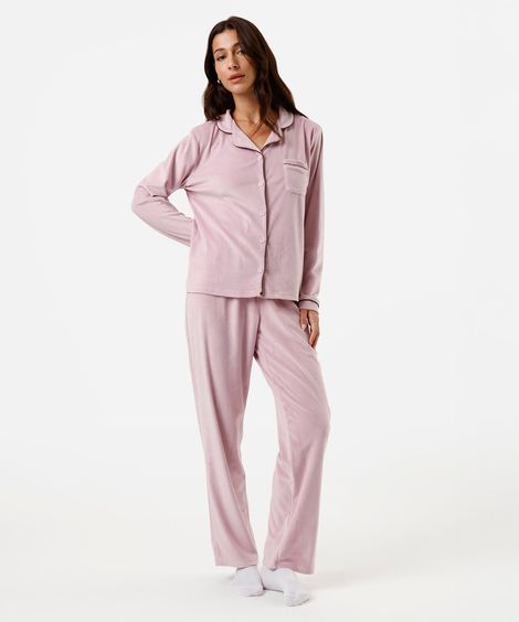 pijama americano longo de plush rosa