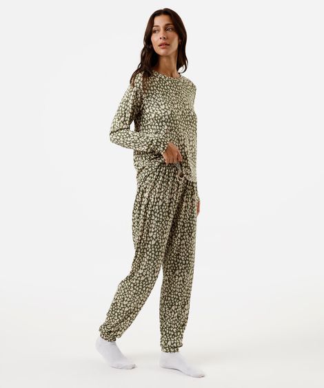 pijama longo feminino corações verde