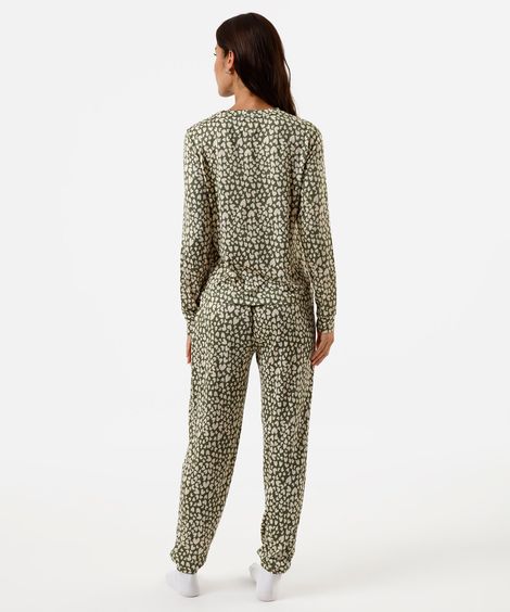 pijama longo feminino corações verde