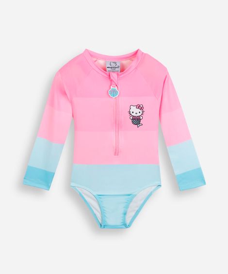 maiô infantil hello kitty listrado colorido