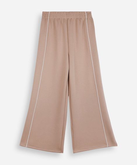 calça wide leg juvenil com nervura bege
