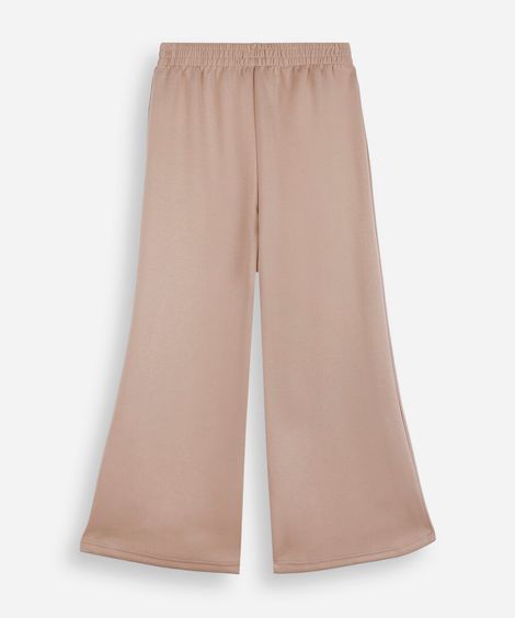 calça wide leg juvenil com nervura bege