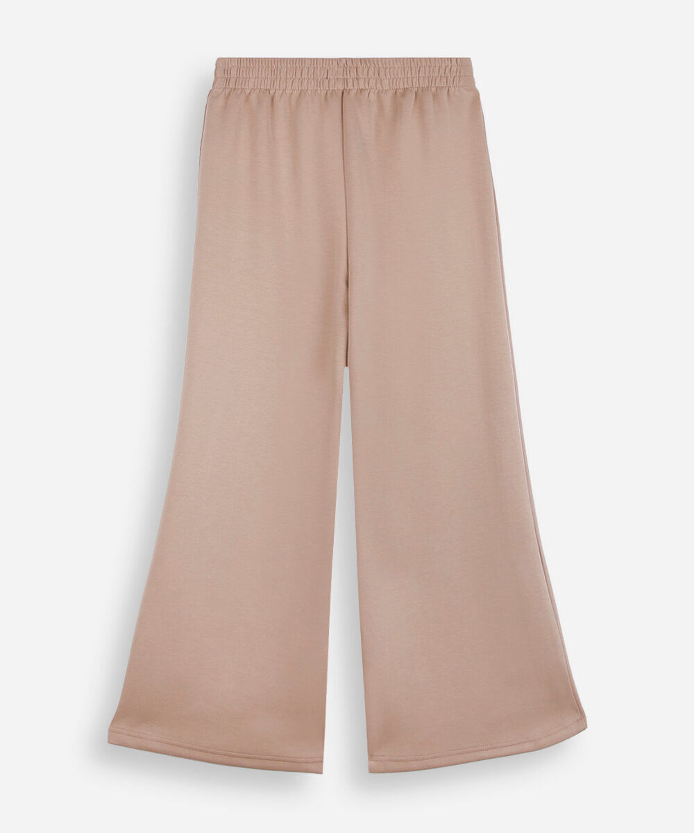 calça wide leg juvenil com nervura bege